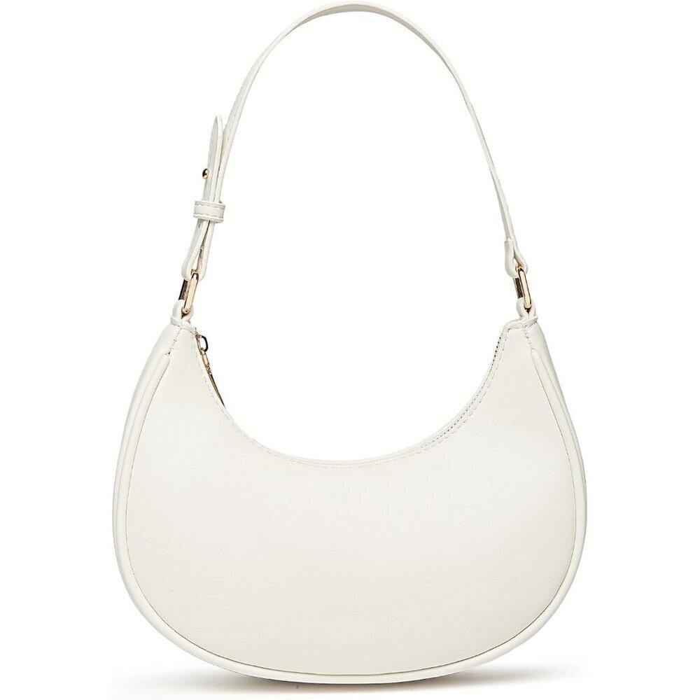 Women White Retro Classic Clutch Shoulder Tote Hand Bag With Zipper Closure